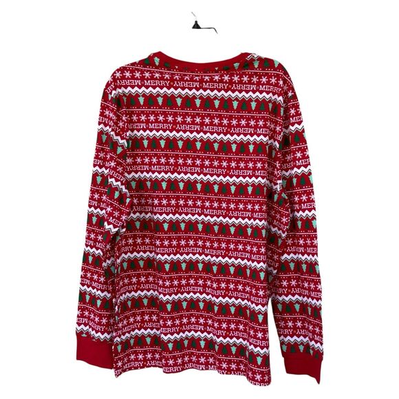 NWT Holiday Lane Men’s XL Pajama Top Long Sleeve Cotton Red Merry Christmas Tree - Picture 2 of 3